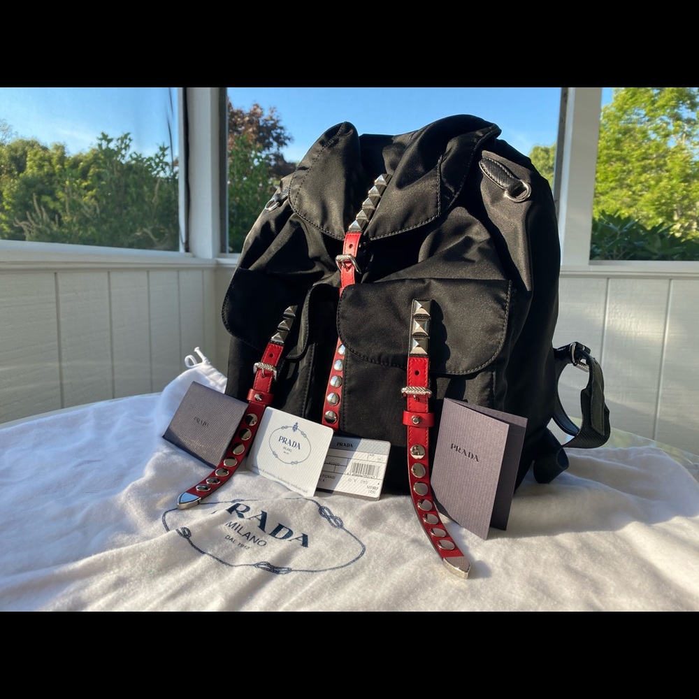 Prada Studded Backpack (black & red) Mint condition.